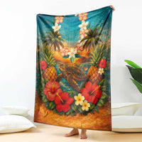 Hawaiian Turtles on Beach Blanket with Pineapple Tropical Plant and Lei LT03 - Polynesian Pride
