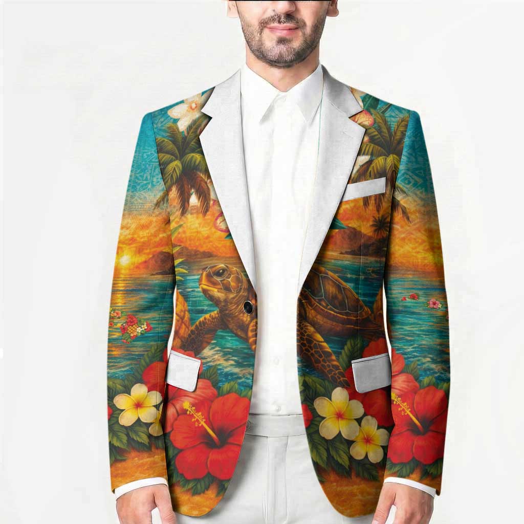 Hawaiian Turtles on Beach Blazer with Pineapple Tropical Plant and Lei LT03 - Polynesian Pride