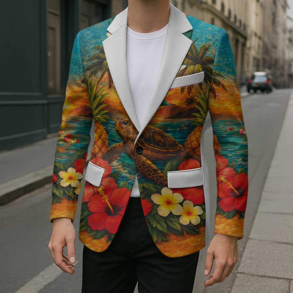Hawaiian Turtles on Beach Blazer with Pineapple Tropical Plant and Lei LT03 - Polynesian Pride