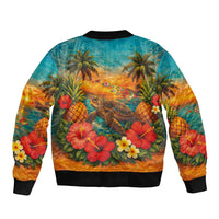 Hawaiian Turtles on Beach Bomber Jacket with Pineapple Tropical Plant and Lei LT03 - Polynesian Pride