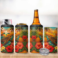 Hawaiian Turtles on Beach 4 in 1 Can Cooler Tumbler with Pineapple Tropical Plant and Lei LT03 - Polynesian Pride
