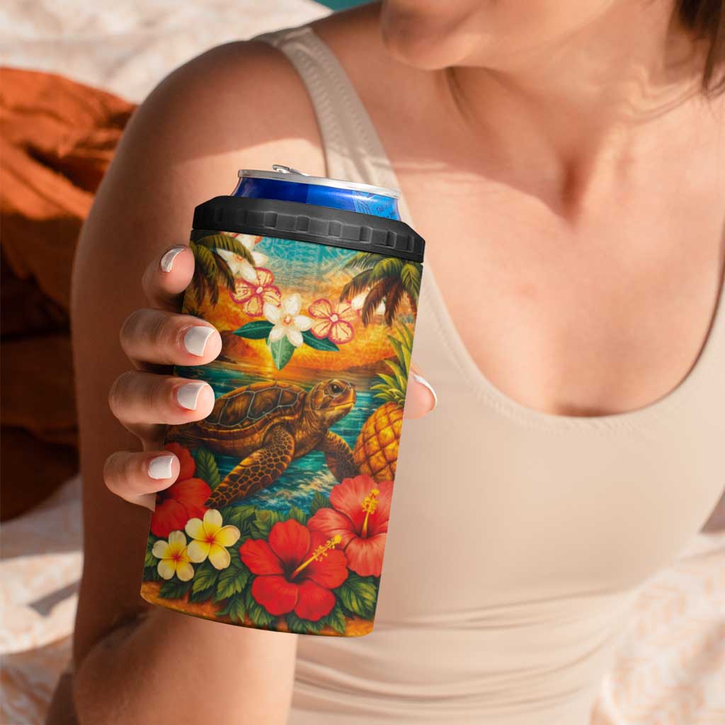 Hawaiian Turtles on Beach 4 in 1 Can Cooler Tumbler with Pineapple Tropical Plant and Lei LT03 - Polynesian Pride