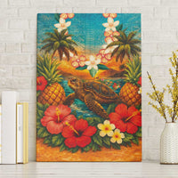 Hawaiian Turtles on Beach Canvas Wall Art with Pineapple Tropical Plant and Lei LT03 Without Frame Multicolor - Polynesian Pride