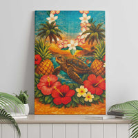 Hawaiian Turtles on Beach Canvas Wall Art with Pineapple Tropical Plant and Lei LT03 - Polynesian Pride