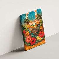 Hawaiian Turtles on Beach Canvas Wall Art with Pineapple Tropical Plant and Lei LT03 - Polynesian Pride