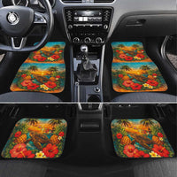 Hawaiian Turtles on Beach Car Mats with Pineapple Tropical Plant and Lei LT03 Set 4pcs Multicolor - Polynesian Pride