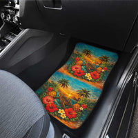 Hawaiian Turtles on Beach Car Mats with Pineapple Tropical Plant and Lei LT03 - Polynesian Pride