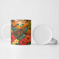 Hawaiian Turtles on Beach Ceramic Mug with Pineapple Tropical Plant and Lei LT03 - Polynesian Pride