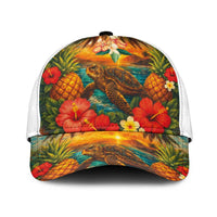 Hawaiian Turtles on Beach Classic Cap with Pineapple Tropical Plant and Lei LT03 Universal Fit Multicolor - Polynesian Pride