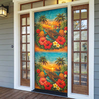 Hawaiian Turtles on Beach Door Cover with Pineapple Tropical Plant and Lei LT03 - Polynesian Pride