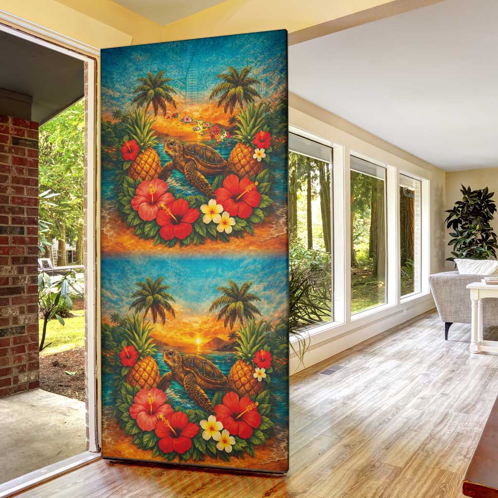 Hawaiian Turtles on Beach Door Cover with Pineapple Tropical Plant and Lei LT03 - Polynesian Pride