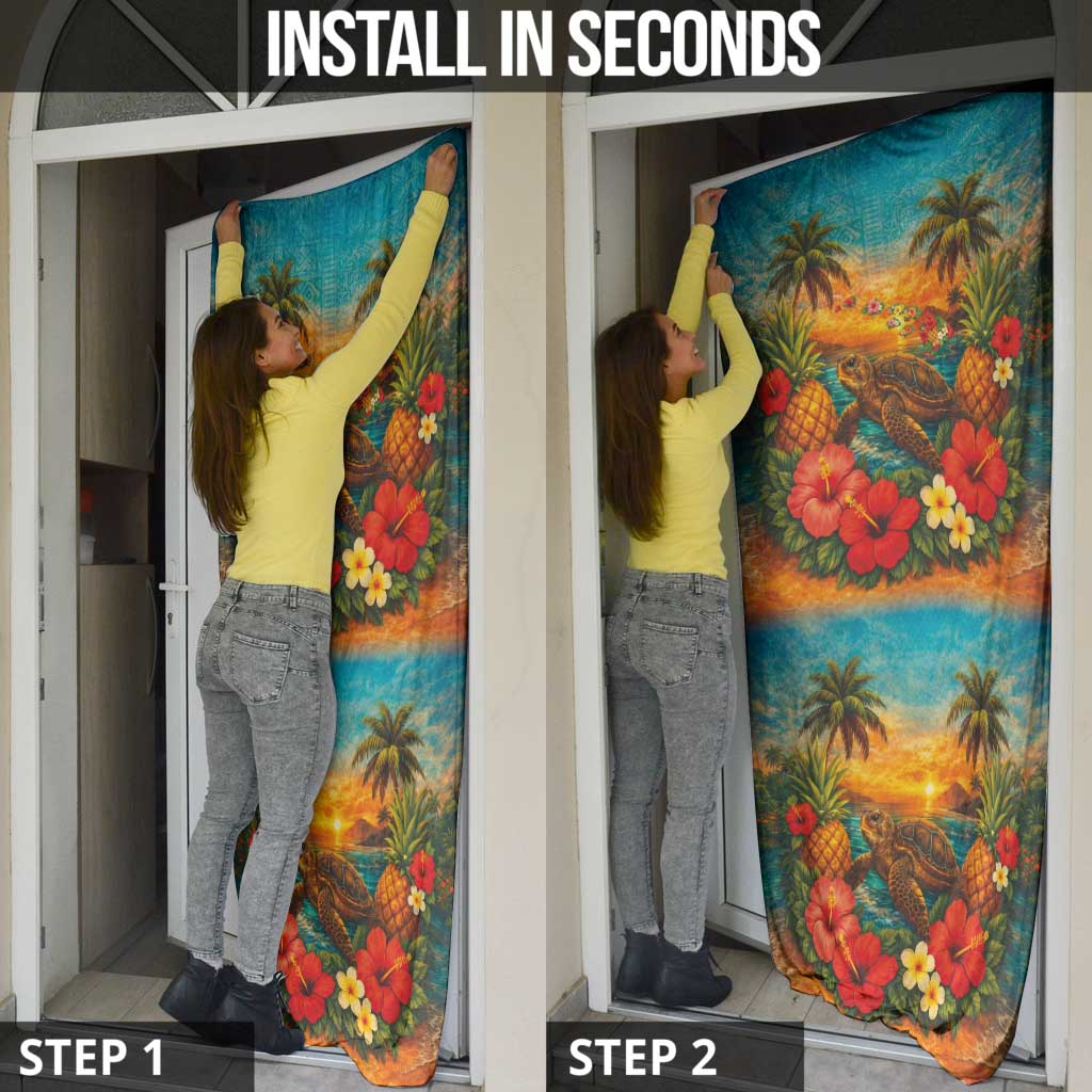 Hawaiian Turtles on Beach Door Cover with Pineapple Tropical Plant and Lei LT03 - Polynesian Pride