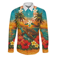 Hawaiian Turtles on Beach Family Matching Puletasi and Hawaiian Shirt with Pineapple Tropical Plant and Lei