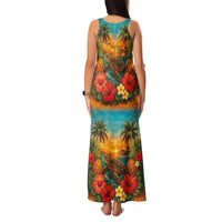 Hawaiian Turtles on Beach Family Matching Tank Maxi Dress and Hawaiian Shirt with Pineapple Tropical Plant and Lei