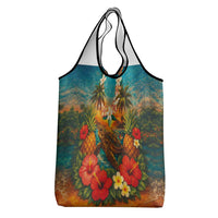 Hawaiian Turtles on Beach Grocery Bag with Pineapple Tropical Plant and Lei