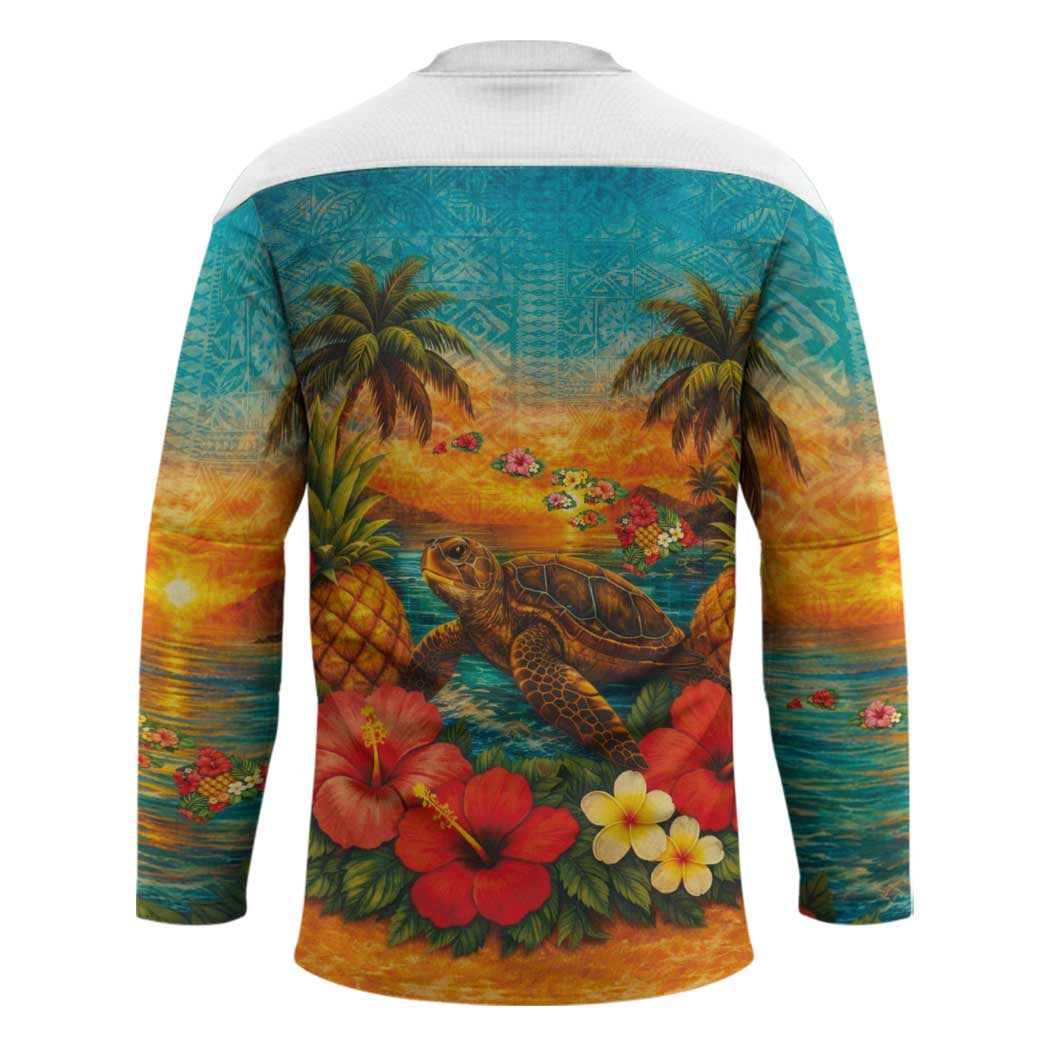 Hawaiian Turtles on Beach Hockey Jersey with Pineapple Tropical Plant and Lei LT03 - Polynesian Pride