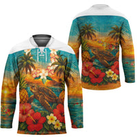 Hawaiian Turtles on Beach Hockey Jersey with Pineapple Tropical Plant and Lei LT03 - Polynesian Pride