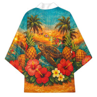 Hawaiian Turtles on Beach Kimono with Pineapple Tropical Plant and Lei LT03 - Polynesian Pride