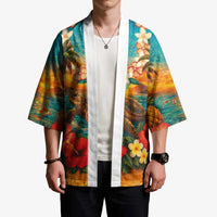 Hawaiian Turtles on Beach Kimono with Pineapple Tropical Plant and Lei LT03 - Polynesian Pride