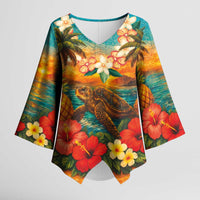 Hawaiian Turtles on Beach Kimono Sleeve Blouse with Pineapple Tropical Plant and Lei LT03 Female Multicolor - Polynesian Pride