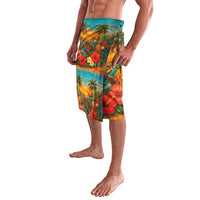 Hawaiian Turtles on Beach Lavalava with Pineapple Tropical Plant and Lei