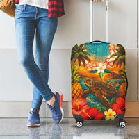Hawaiian Turtles on Beach Luggage Cover with Pineapple Tropical Plant and Lei LT03 - Polynesian Pride