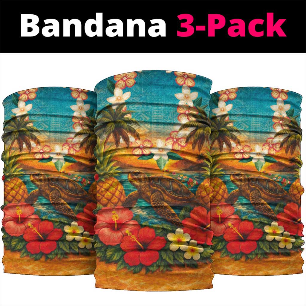 Hawaiian Turtles on Beach Neck Gaiter with Pineapple Tropical Plant and Lei LT03 package One Size: 25*50cm Multicolor - Polynesian Pride