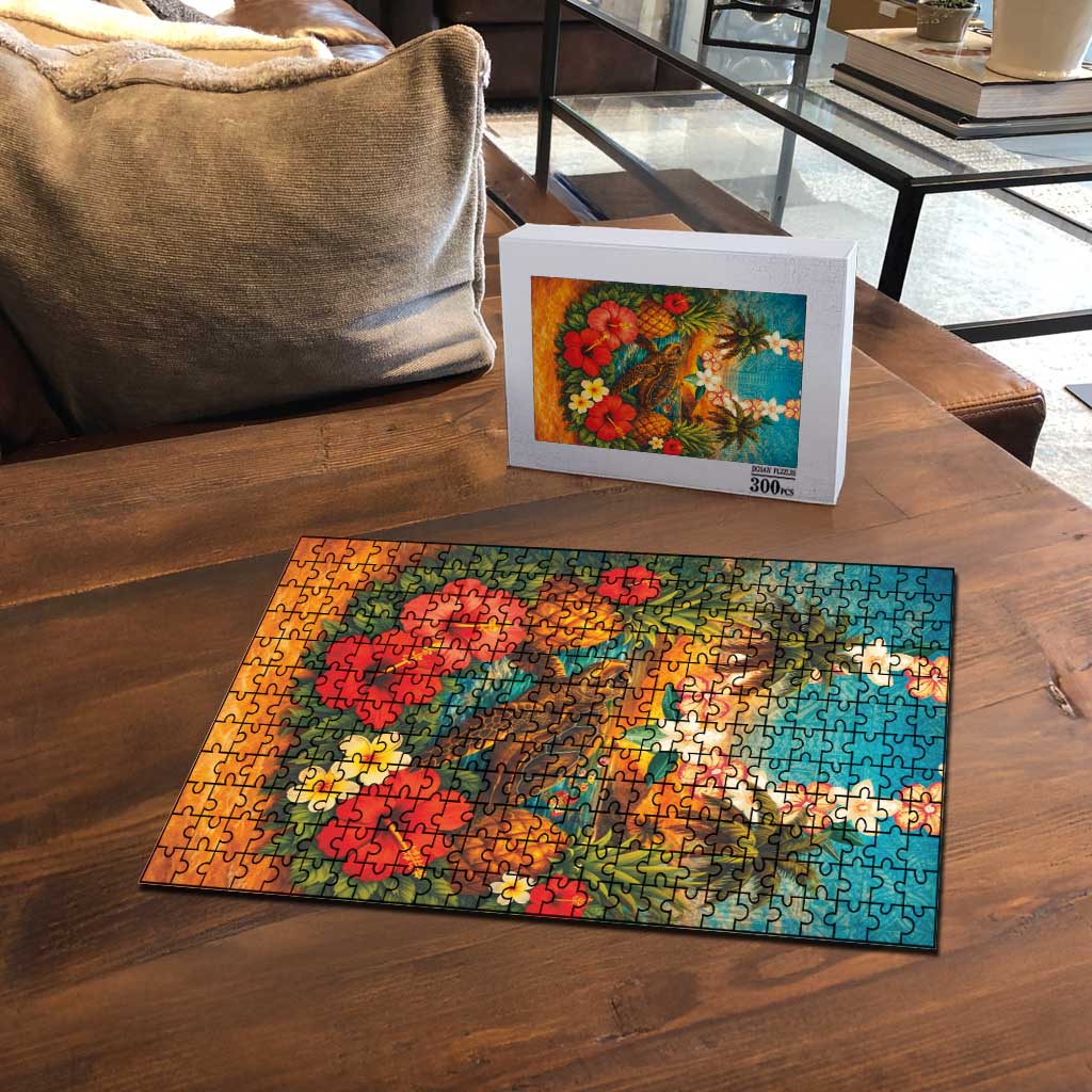 Hawaiian Turtles on Beach Puzzle with Pineapple Tropical Plant and Lei LT03 - Polynesian Pride