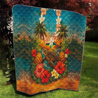 Hawaiian Turtles on Beach Quilt with Pineapple Tropical Plant and Lei LT03 - Polynesian Pride