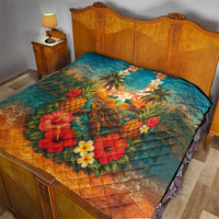 Hawaiian Turtles on Beach Quilt with Pineapple Tropical Plant and Lei LT03 - Polynesian Pride