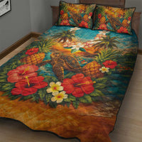 Hawaiian Turtles on Beach Quilt Bed Set with Pineapple Tropical Plant and Lei LT03 - Polynesian Pride