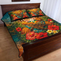 Hawaiian Turtles on Beach Quilt Bed Set with Pineapple Tropical Plant and Lei LT03 - Polynesian Pride