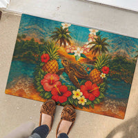 Hawaiian Turtles on Beach Rubber Doormat with Pineapple Tropical Plant and Lei LT03 - Polynesian Pride