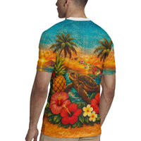Hawaiian Turtles on Beach Rugby Jersey with Pineapple Tropical Plant and Lei LT03 - Polynesian Pride