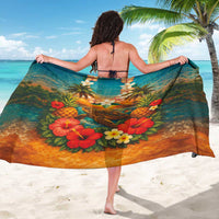 Hawaiian Turtles on Beach Sarong with Pineapple Tropical Plant and Lei LT03 - Polynesian Pride