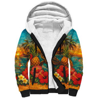 Hawaiian Turtles on Beach Sherpa Hoodie with Pineapple Tropical Plant and Lei LT03 Unisex Multicolor - Polynesian Pride
