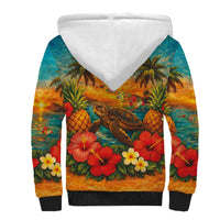 Hawaiian Turtles on Beach Sherpa Hoodie with Pineapple Tropical Plant and Lei LT03 - Polynesian Pride