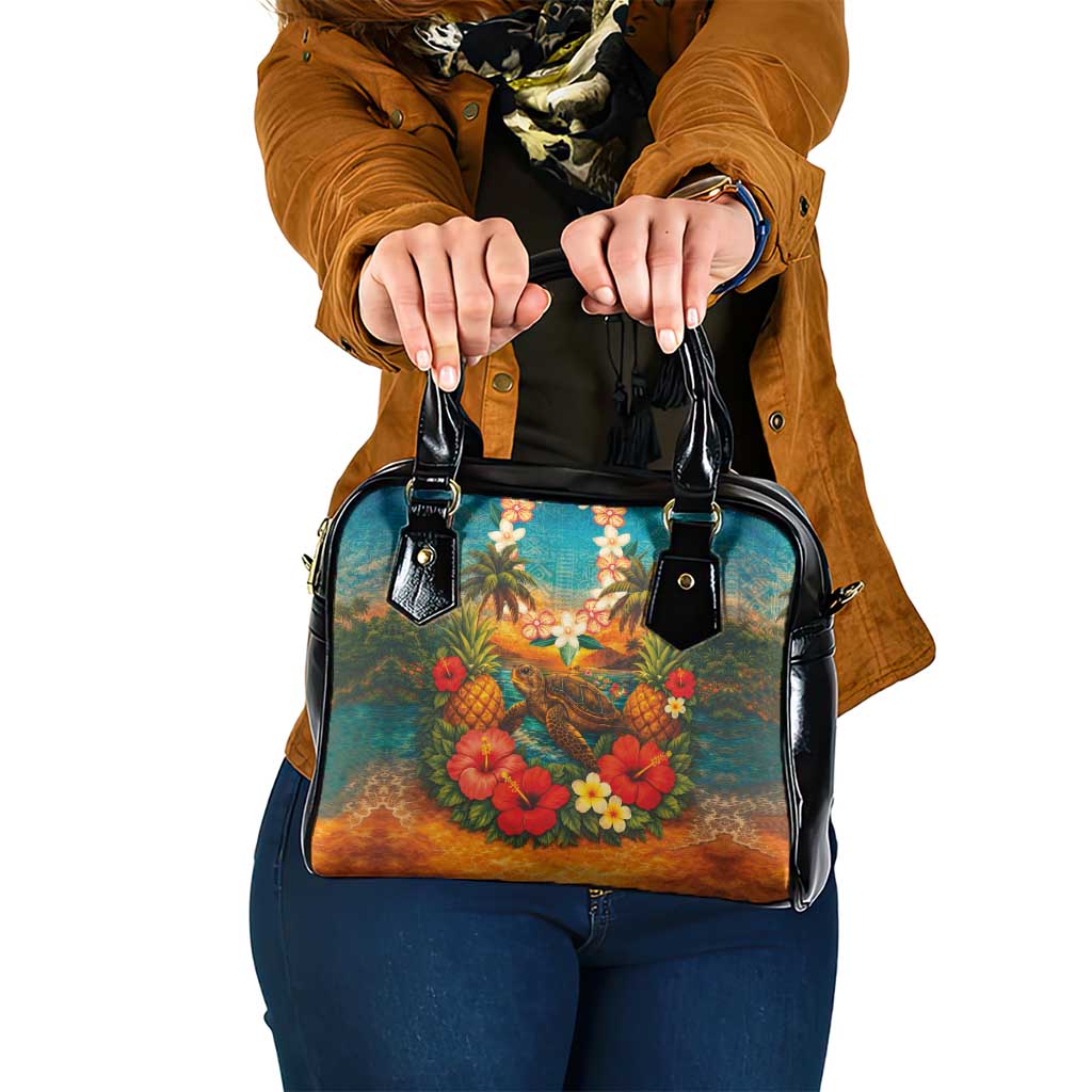 Hawaiian Turtles on Beach Shoulder Handbag with Pineapple Tropical Plant and Lei LT03 One Size Multicolor - Polynesian Pride