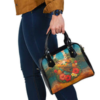 Hawaiian Turtles on Beach Shoulder Handbag with Pineapple Tropical Plant and Lei LT03 - Polynesian Pride