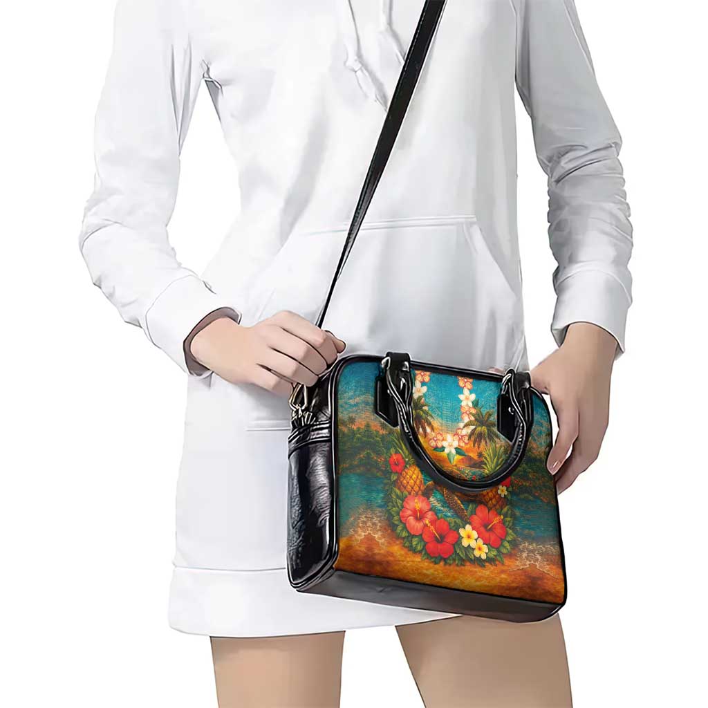 Hawaiian Turtles on Beach Shoulder Handbag with Pineapple Tropical Plant and Lei LT03 - Polynesian Pride