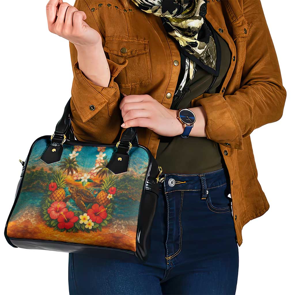 Hawaiian Turtles on Beach Shoulder Handbag with Pineapple Tropical Plant and Lei LT03 - Polynesian Pride