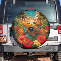 Hawaiian Turtles on Beach Spare Tire Cover with Pineapple Tropical Plant and Lei
