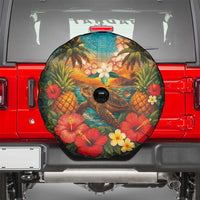 Hawaiian Turtles on Beach Spare Tire Cover with Pineapple Tropical Plant and Lei