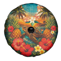 Hawaiian Turtles on Beach Spare Tire Cover with Pineapple Tropical Plant and Lei
