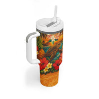 Hawaiian Turtles on Beach Tumbler With Handle with Pineapple Tropical Plant and Lei LT03 - Polynesian Pride