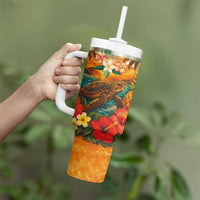Hawaiian Turtles on Beach Tumbler With Handle with Pineapple Tropical Plant and Lei LT03 - Polynesian Pride