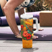 Hawaiian Turtles on Beach Tumbler With Handle with Pineapple Tropical Plant and Lei LT03 - Polynesian Pride