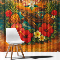 Hawaiian Turtles on Beach Window Curtain with Pineapple Tropical Plant and Lei LT03 - Polynesian Pride