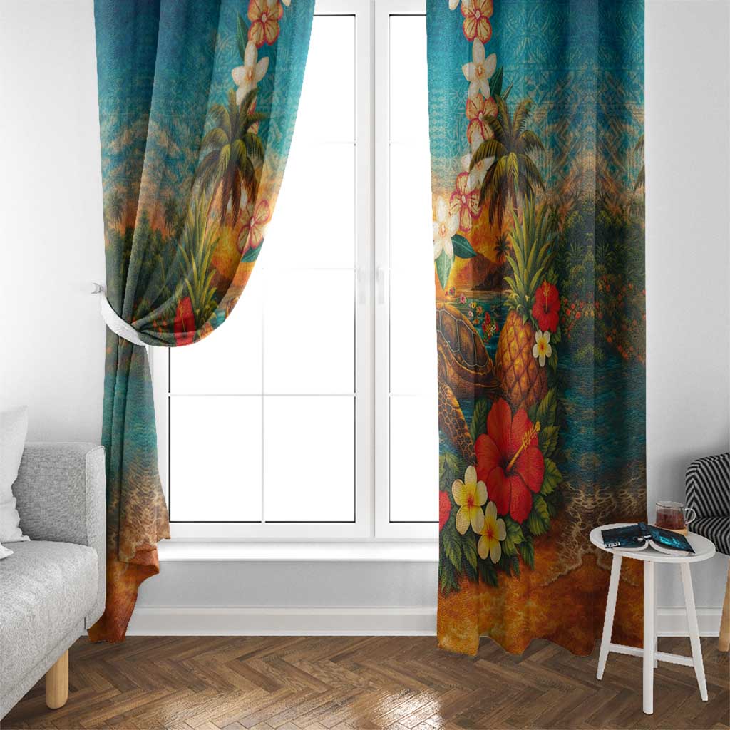 Hawaiian Turtles on Beach Window Curtain with Pineapple Tropical Plant and Lei LT03 - Polynesian Pride