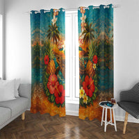 Hawaiian Turtles on Beach Window Curtain with Pineapple Tropical Plant and Lei LT03 With Grommets Multicolor - Polynesian Pride